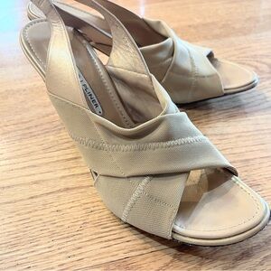 Donald Pilner Tan Wedge Sandals size 9 1/2